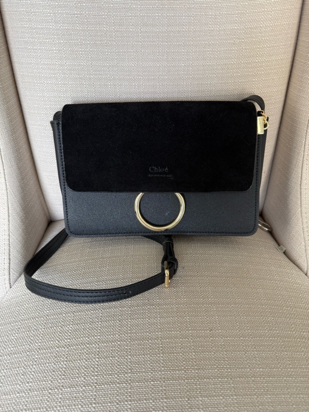 Chloé Faye Small Leather & Suede Crossbody Shoulder Bag Black Gold, ‼️MSRP $1390 - Picture 3 of 15